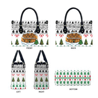 Jordan Christmas Leather Bag with Petra Monastery Snow Christmas Trees and Candy Cane Pattern - Wonder Print Shop