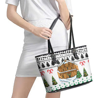 Jordan Christmas Leather Tote Bag with Petra Monastery Snow Christmas Trees and Candy Cane Pattern - Wonder Print Shop