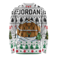 Jordan Christmas Long Sleeve Shirt with Petra Monastery Snow Christmas Trees and Candy Cane Pattern - Wonder Print Shop
