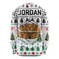 Jordan Christmas Long Sleeve Shirt with Petra Monastery Snow Christmas Trees and Candy Cane Pattern - Wonder Print Shop