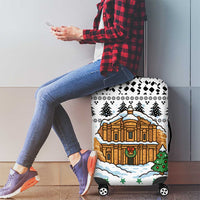 Jordan Christmas Luggage Cover with Petra Monastery Snow Christmas Trees and Candy Cane Pattern - Wonder Print Shop