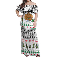 Jordan Christmas Off Shoulder Maxi Dress with Petra Monastery Snow Christmas Trees and Candy Cane Pattern - Wonder Print Shop
