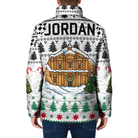 Jordan Christmas Padded Jacket with Petra Monastery Snow Christmas Trees and Candy Cane Pattern - Wonder Print Shop