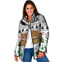 Jordan Christmas Padded Jacket with Petra Monastery Snow Christmas Trees and Candy Cane Pattern - Wonder Print Shop