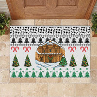 Jordan Christmas Rubber Doormat with Petra Monastery Snow Christmas Trees and Candy Cane Pattern - Wonder Print Shop