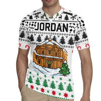 Jordan Christmas Rugby Jersey with Petra Monastery Snow Christmas Trees and Candy Cane Pattern - Wonder Print Shop