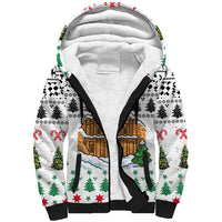 Jordan Christmas Sherpa Hoodie with Petra Monastery Snow Christmas Trees and Candy Cane Pattern - Wonder Print Shop