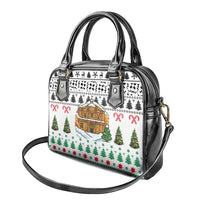 Jordan Christmas Shoulder Handbag with Petra Monastery Snow Christmas Trees and Candy Cane Pattern - Wonder Print Shop