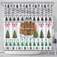 Jordan Christmas Shower Curtain with Petra Monastery Snow Christmas Trees and Candy Cane Pattern - Wonder Print Shop