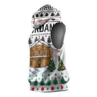 Jordan Christmas Sleeveless Hoodie with Petra Monastery Snow Christmas Trees and Candy Cane Pattern - Wonder Print Shop