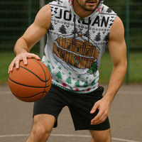 Jordan Christmas Sleeveless Hoodie with Petra Monastery Snow Christmas Trees and Candy Cane Pattern - Wonder Print Shop