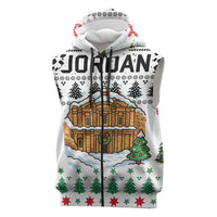 Jordan Christmas Sleeveless Zip Hoodie with Petra Monastery Snow Christmas Trees and Candy Cane Pattern - Wonder Print Shop