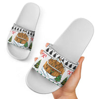 Jordan Christmas Slide Sandals with Petra Monastery Snow Christmas Trees and Candy Cane Pattern - Wonder Print Shop