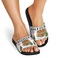 Jordan Christmas Slide Sandals with Petra Monastery Snow Christmas Trees and Candy Cane Pattern - Wonder Print Shop