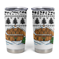 Jordan Christmas Tumbler Cup with Petra Monastery Snow Christmas Trees and Candy Cane Pattern - Wonder Print Shop