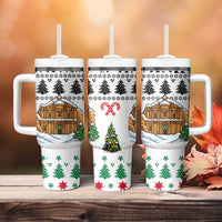 Jordan Christmas Tumbler With Handle with Petra Monastery Snow Christmas Trees and Candy Cane Pattern - Wonder Print Shop