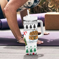 Jordan Christmas Tumbler With Handle with Petra Monastery Snow Christmas Trees and Candy Cane Pattern - Wonder Print Shop