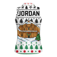 Jordan Christmas Women Sleeveless Polo Shirt with Petra Monastery Snow Christmas Trees and Candy Cane Pattern - Wonder Print Shop