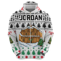 Jordan Christmas Zip Hoodie with Petra Monastery Snow Christmas Trees and Candy Cane Pattern - Wonder Print Shop