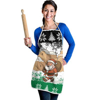 Jordan Christmas Apron with Santa Snow Village Green and Black Snowflake Tree Pattern - Wonder Print Shop