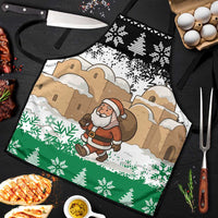 Jordan Christmas Apron with Santa Snow Village Green and Black Snowflake Tree Pattern - Wonder Print Shop