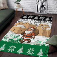 Jordan Christmas Area Rug with Santa Snow Village Green and Black Snowflake Tree Pattern - Wonder Print Shop