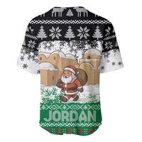 Jordan Christmas Baseball Jersey with Santa Snow Village Green and Black Snowflake Tree Pattern - Wonder Print Shop