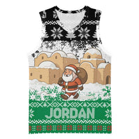 Jordan Christmas Basketball Jersey with Santa Snow Village Green and Black Snowflake Tree Pattern - Wonder Print Shop
