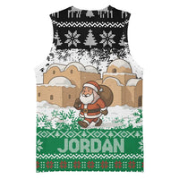 Jordan Christmas Basketball Jersey with Santa Snow Village Green and Black Snowflake Tree Pattern - Wonder Print Shop