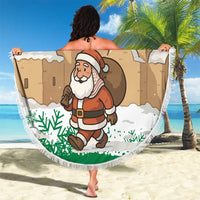 Jordan Christmas Beach Blanket with Santa Snow Village Green and Black Snowflake Tree Pattern - Wonder Print Shop