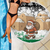 Jordan Christmas Beach Blanket with Santa Snow Village Green and Black Snowflake Tree Pattern - Wonder Print Shop