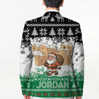 Jordan Christmas Blazer with Santa Snow Village Green and Black Snowflake Tree Pattern - Wonder Print Shop