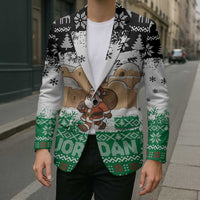 Jordan Christmas Blazer with Santa Snow Village Green and Black Snowflake Tree Pattern - Wonder Print Shop