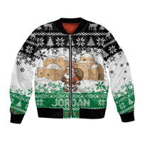 Jordan Christmas Bomber Jacket with Santa Snow Village Green and Black Snowflake Tree Pattern - Wonder Print Shop