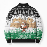 Jordan Christmas Bomber Puffer Jacket with Santa Snow Village Green and Black Snowflake Tree Pattern - Wonder Print Shop