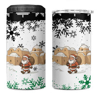 Jordan Christmas 4 in 1 Can Cooler Tumbler with Santa Snow Village Green and Black Snowflake Tree Pattern - Wonder Print Shop