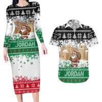 Jordan Christmas Couples Matching Long Sleeve Bodycon Dress and Hawaiian Shirt with Santa Snow Village Green and Black Snowflake Tree Pattern - Wonder Print Shop