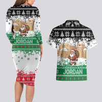 Jordan Christmas Couples Matching Long Sleeve Bodycon Dress and Hawaiian Shirt with Santa Snow Village Green and Black Snowflake Tree Pattern - Wonder Print Shop