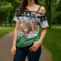 Jordan Christmas Cross Shoulder Shirt with Santa Snow Village Green and Black Snowflake Tree Pattern - Wonder Print Shop