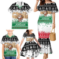 Jordan Christmas Family Matching Mermaid Dress and Hawaiian Shirt with Santa Snow Village Green and Black Snowflake Tree Pattern - Wonder Print Shop