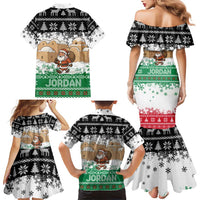 Jordan Christmas Family Matching Mermaid Dress and Hawaiian Shirt with Santa Snow Village Green and Black Snowflake Tree Pattern - Wonder Print Shop