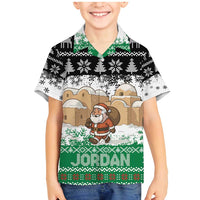 Jordan Christmas Family Matching Mermaid Dress and Hawaiian Shirt with Santa Snow Village Green and Black Snowflake Tree Pattern - Wonder Print Shop