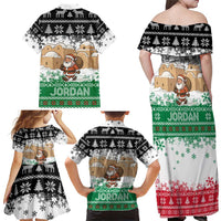 Jordan Christmas Family Matching Off Shoulder Maxi Dress and Hawaiian Shirt with Santa Snow Village Green and Black Snowflake Tree Pattern - Wonder Print Shop
