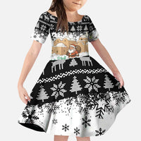 Jordan Christmas Family Matching Puletasi and Hawaiian Shirt with Santa Snow Village Green and Black Snowflake Tree Pattern - Wonder Print Shop