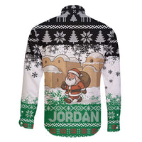 Jordan Christmas Family Matching Puletasi and Hawaiian Shirt with Santa Snow Village Green and Black Snowflake Tree Pattern - Wonder Print Shop