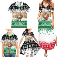 Jordan Christmas Family Matching Summer Maxi Dress and Hawaiian Shirt with Santa Snow Village Green and Black Snowflake Tree Pattern - Wonder Print Shop