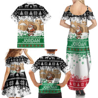 Jordan Christmas Family Matching Summer Maxi Dress and Hawaiian Shirt with Santa Snow Village Green and Black Snowflake Tree Pattern - Wonder Print Shop
