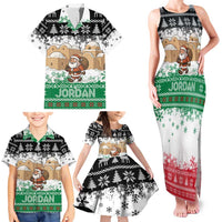 Jordan Christmas Family Matching Tank Maxi Dress and Hawaiian Shirt with Santa Snow Village Green and Black Snowflake Tree Pattern - Wonder Print Shop
