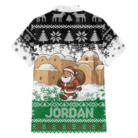 Jordan Christmas Family Matching Tank Maxi Dress and Hawaiian Shirt with Santa Snow Village Green and Black Snowflake Tree Pattern - Wonder Print Shop