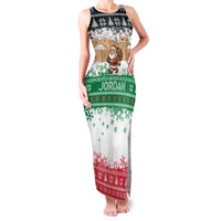 Jordan Christmas Family Matching Tank Maxi Dress and Hawaiian Shirt with Santa Snow Village Green and Black Snowflake Tree Pattern - Wonder Print Shop